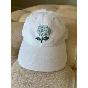 Women's Hat with Hand Embroidered Hydrangea Flower -- Other Colors Available