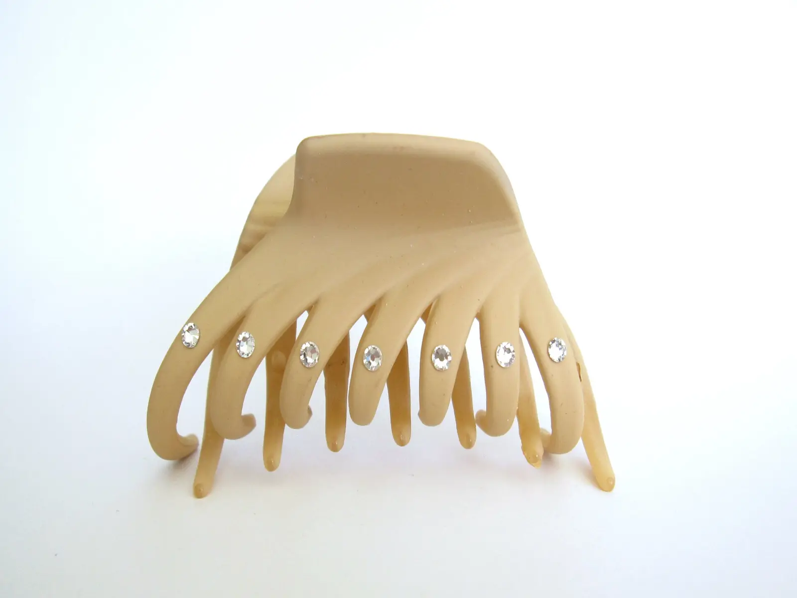 Tan beige hair claw clip with crystals for fine thin hair