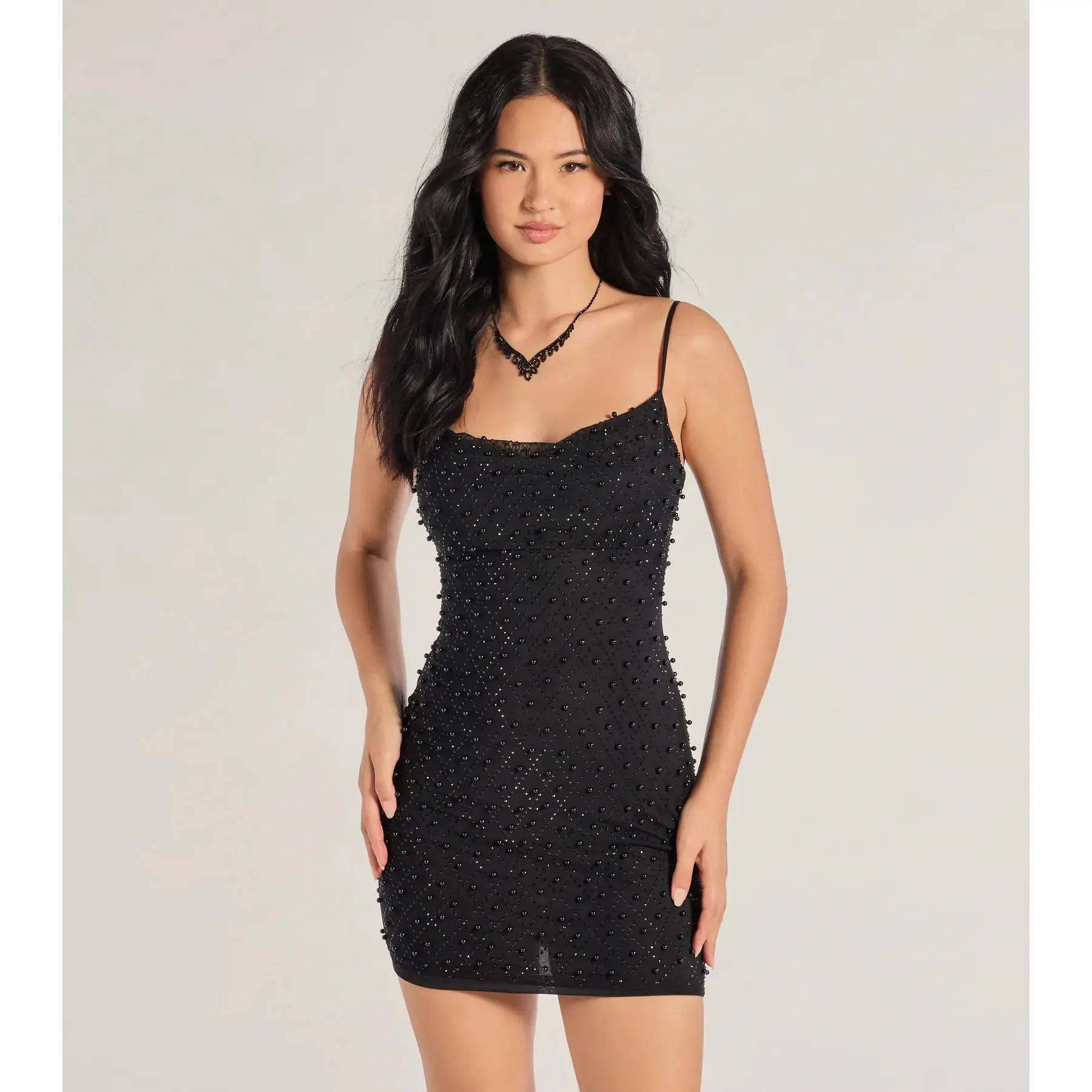 Kimber Pearl And Rhinestone Mesh Mini Dress