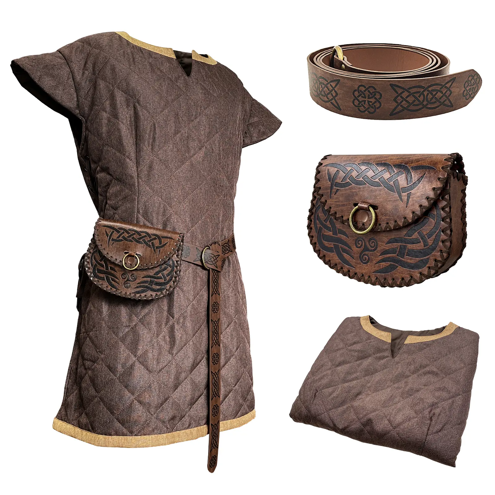 HiiFeuer Medieval Costume for Men, Vintage Historical Polyester Tunic Set with Belt & Bag, Multi-Size Armor for Renaissance LARP Cosplay, Medieval Dress, Vintage Belt, Historical/Period, Retro Theme