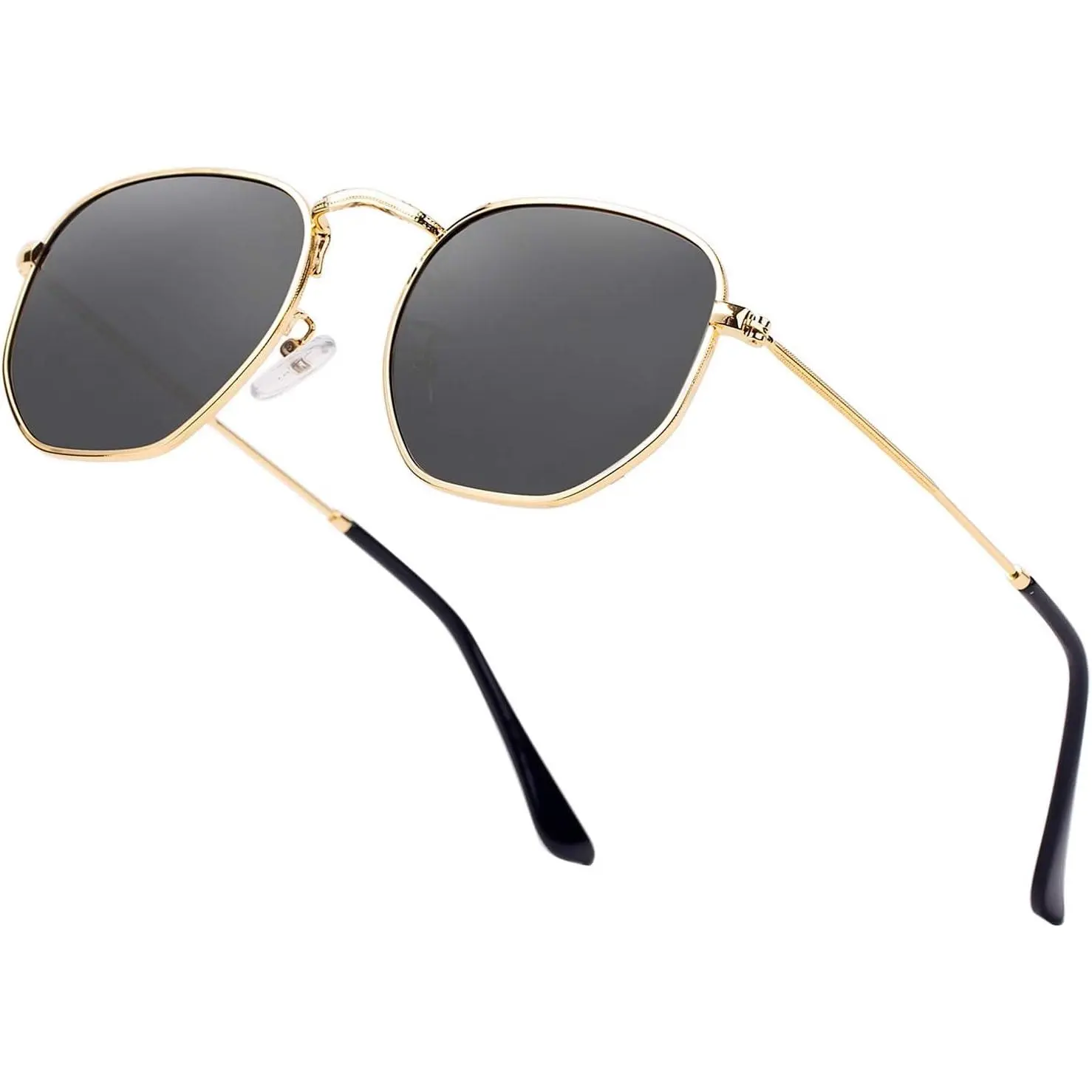 Hipster Hexagonal Polarized Sunglasses Men Women Geometric Square Small Vintage Metal Frame Retro Shade Glasses