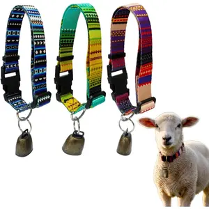 Durable Nylon Adjustable Collar with Quick Release Buckle & Loud Copper Bell, Anti-Lost Grazing Collar for Goat Sheep Cattle Farm Animals Accessories