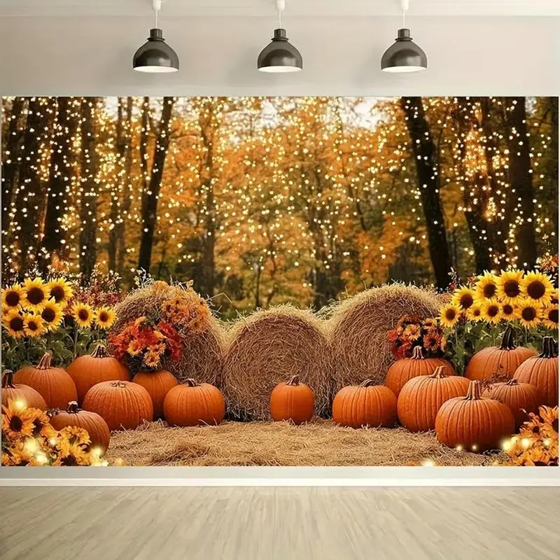 Cozy Colorful Fall Thanksgiving Backdrop Banner - Rich Orange Tones, Golden Foliage, Abundant Harvest Decor Elements, Lightweight Home Accent for Autumn Parties-Gift Giving
