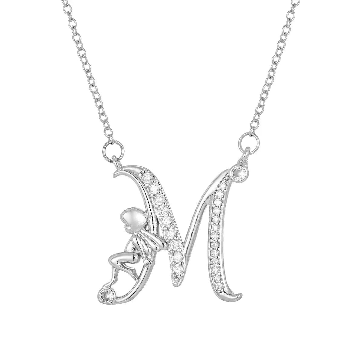 Angel Wing Initial Necklace for Women, Silver Plated A-Z Letter Pendant with Micro Pave Zircon, Adjustable Clavicle Choker Gift, Initial Necklaces, Silver Initial Necklace