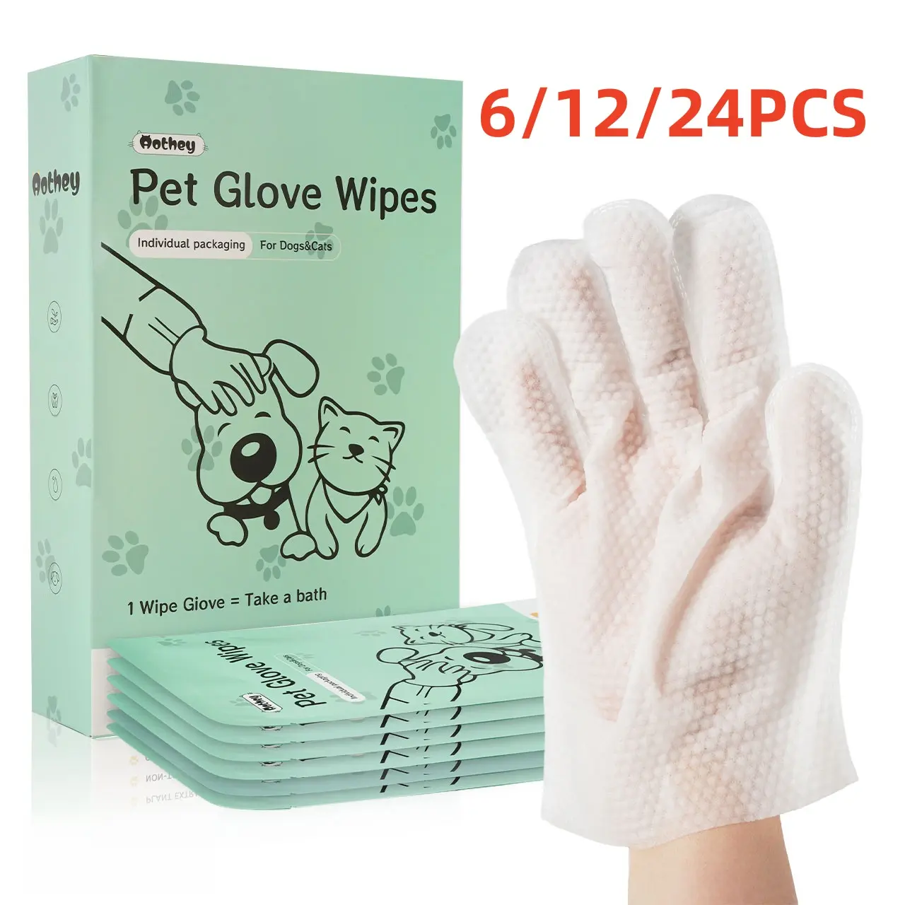 【Summer Sale】MISOFOG Disposable Pet Glove Wipes, 6-12-24 Pcs Hypoallergenic No-Rinse Grooming Wipes for Dogs, Outdoor Paws Care, Mess-Free Cleaning, Mess-Free Grooming Wipes