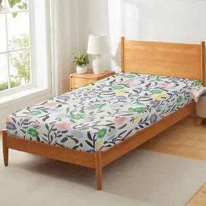 Fitted sheet with deep pockets, cute colorful printed fabric sheet, suitable for single beds (floral pattern)