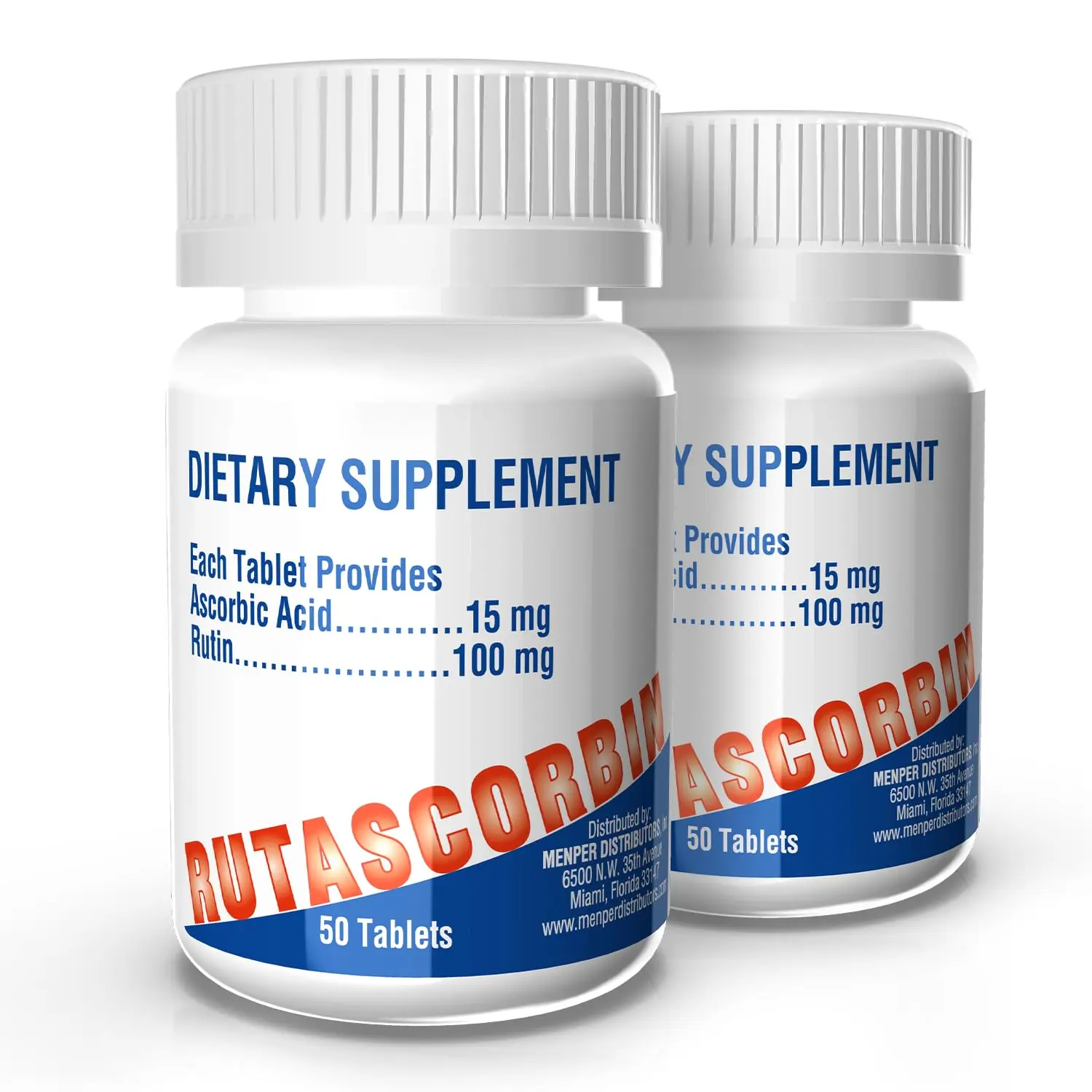 RUTASCORBIN Rutin-Infused Vitamin C Dietary Supplement - US Immune Support Formula, High-Potency Antioxidants, Vascular Wellness, Collagen, Iron Uptake, Energy Boost - 2-Pack (50 Tablets Total) [C-Vitamin Antioxidants Nutritional Supplements]