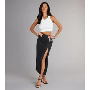 Edgy Glam High-Rise Buckle Maxi Skirt