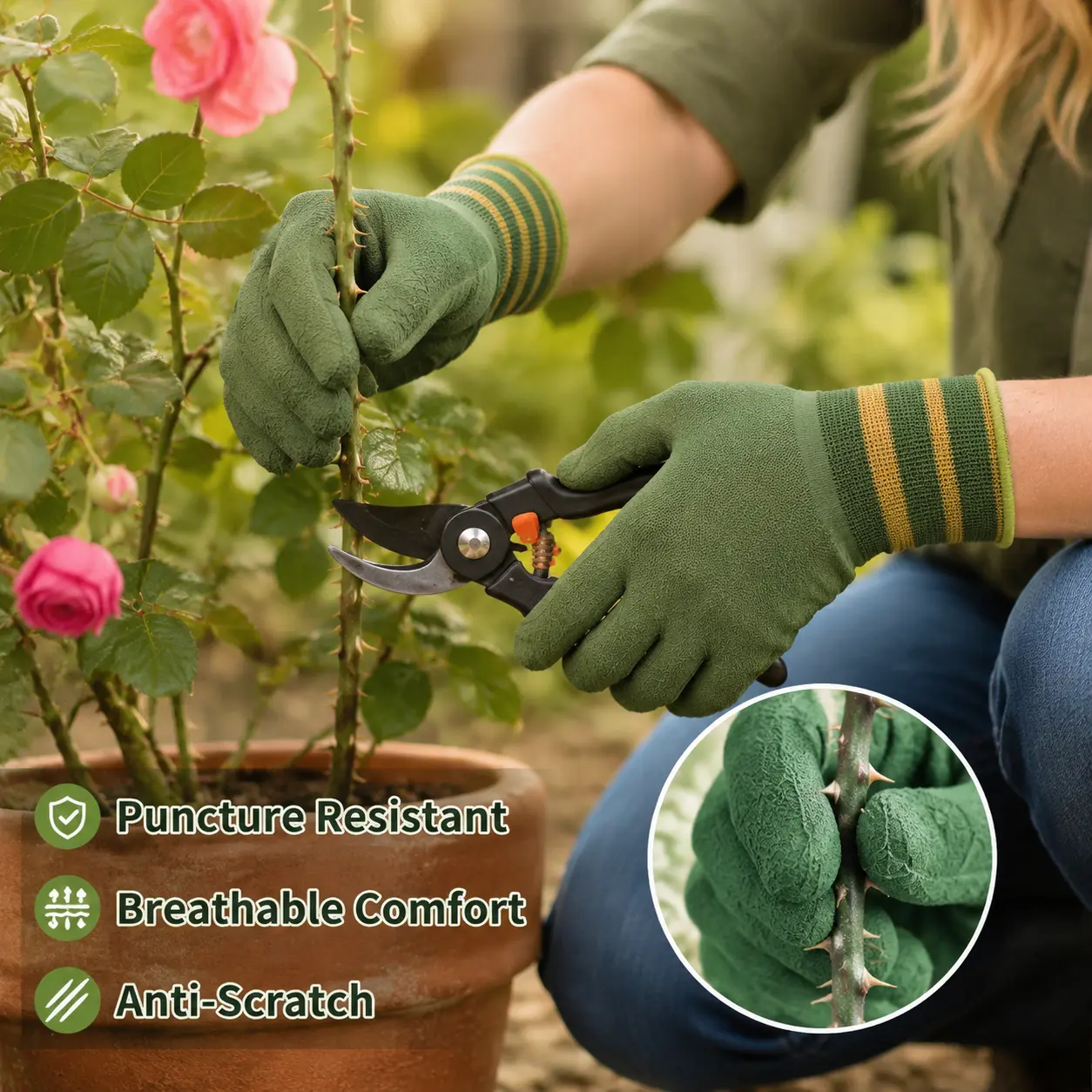 1 Pair Gardening Gloves, Wear Resistant Breathable Non-slip, Flexible Fit for Outdoor Planting Pruning and Daily Hand Protection Work