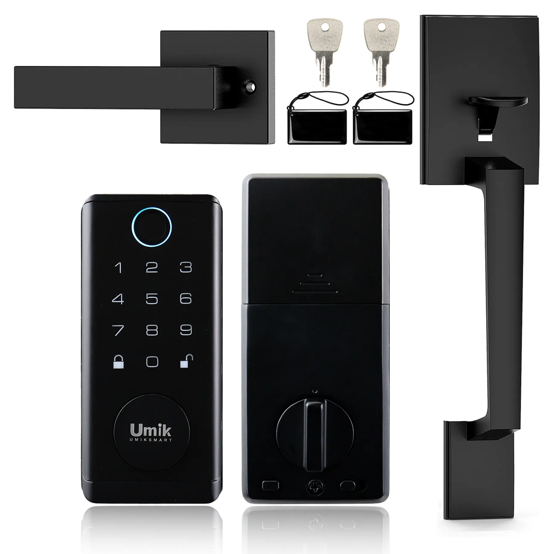 Umik 5-in-1 Automatic Smart Door Lock with Handles, WiFi, Fingerprint & Tuya App Control, IC Card & Passcode, Keys + IC Cards, Auto-Lock, IP65 Waterproof Electronic Deadbolt, Type-C Charge for Front Door/Apartment, Fingerprint Door Lock, Smart Home Gadget