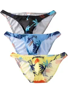 Men's Lace Ultra-Thin Mesh Print Breathable Semi-Transparent Triangle Briefs, Slim-Fitting Low Waist Comfort Elastic Fashion Shorts