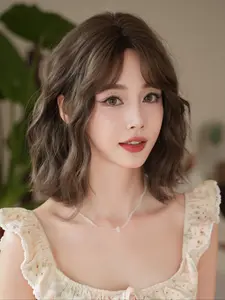 12 Inch Short Wavy Bob Wigs for Women, Gorgeous Fluffy Wigs with Bangs, Synthetic Wigs for Party, Daily Use, Synthetic Material Wigs