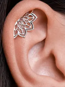 1Pc Boho Helix Earring, Geometric Mandala Lotus Flower Hidden Helix, Piercing, Cartilage Bohemian Silvery Spiritual Jewelry, Dailygift, Available All Season, Unique Gift, High Quality Earrings