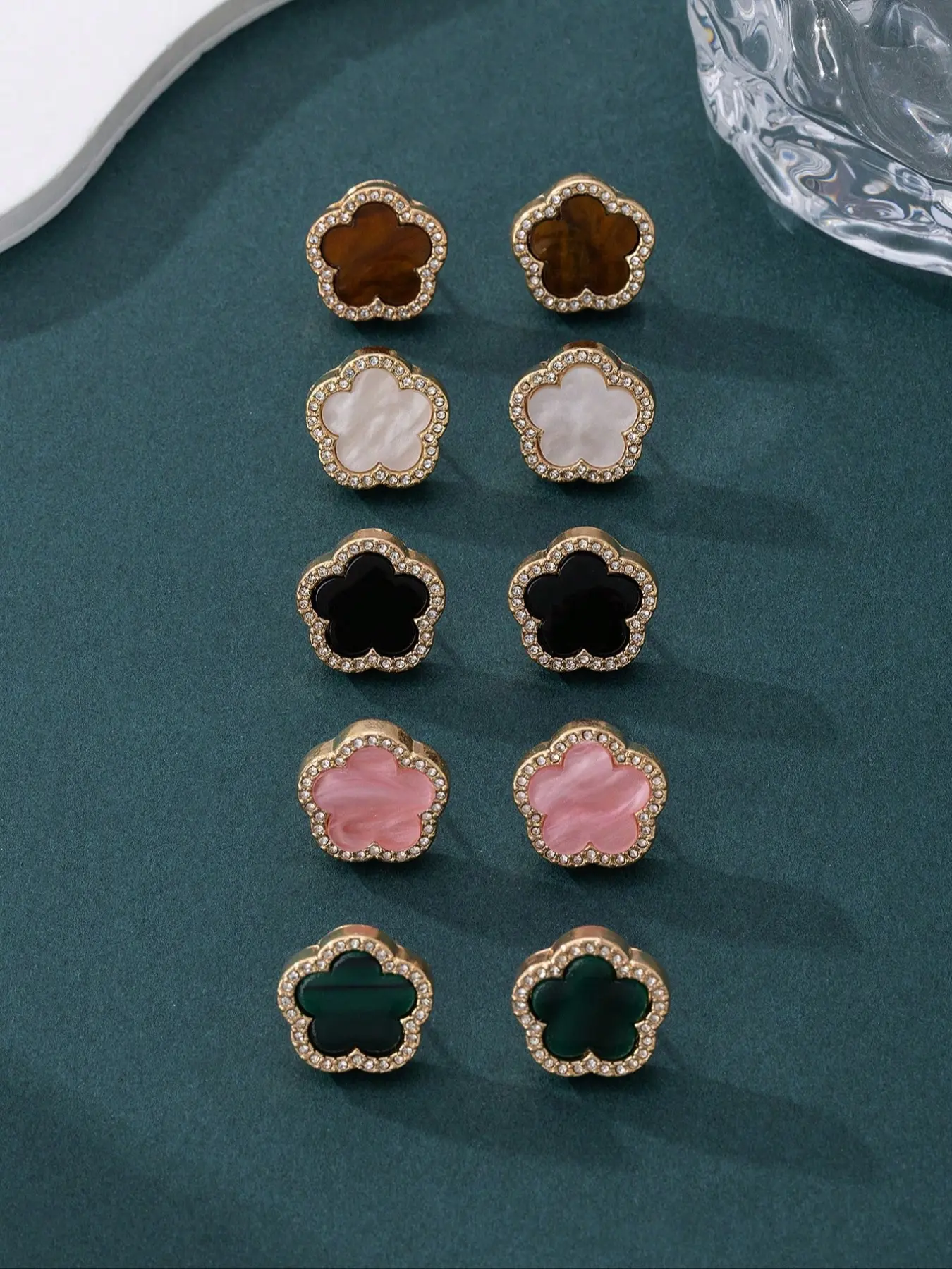 Women's Earring Set, Classic Design, Glass Inlay, Fashionable & Versatile, Lucky Clover Pattern, Elegant Jewelry Gift