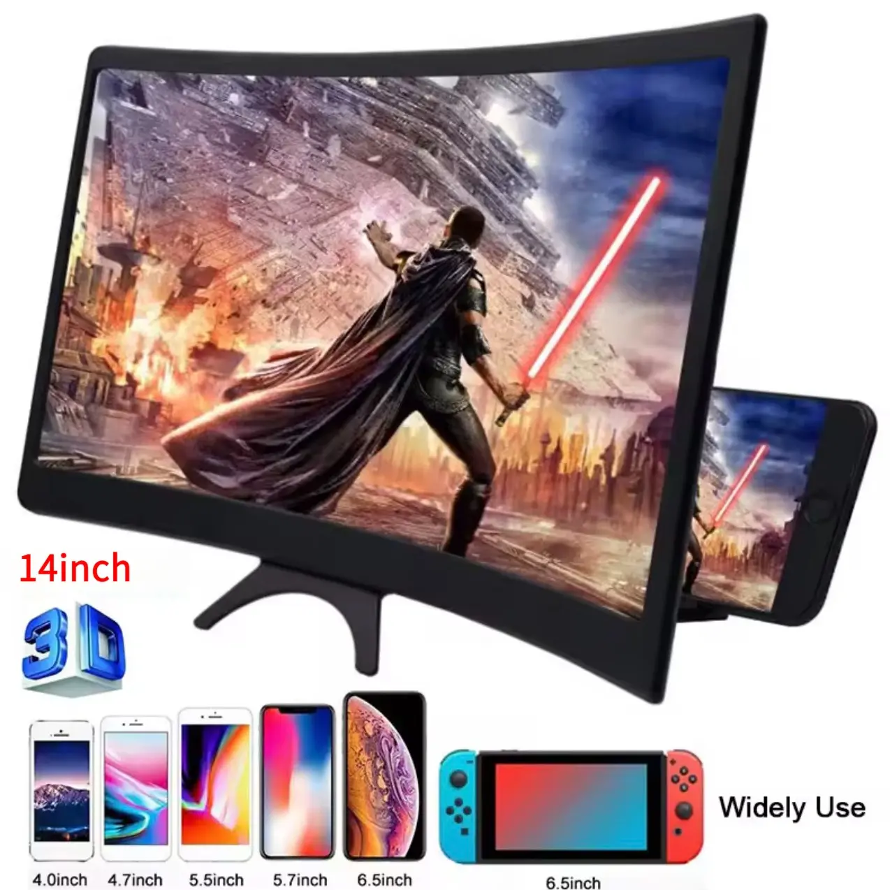 14 Inch Screen Magnifier, 3D Curved Screen Projector, Foldable Cell Phone Stand with Suction Cup, Bendable Screen Amplifier for Movies Videos Games, Tablet Phone Mount, Universal Phone Holder, Cell Phone Holders
