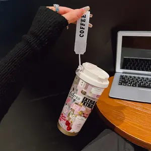 530ML Insulated Tumbler, Boho Style Cute Bear Bow Pattern, 316 Stainless Steel, Travel Mug with Straw and Strap, Ideal Gift for Holidays