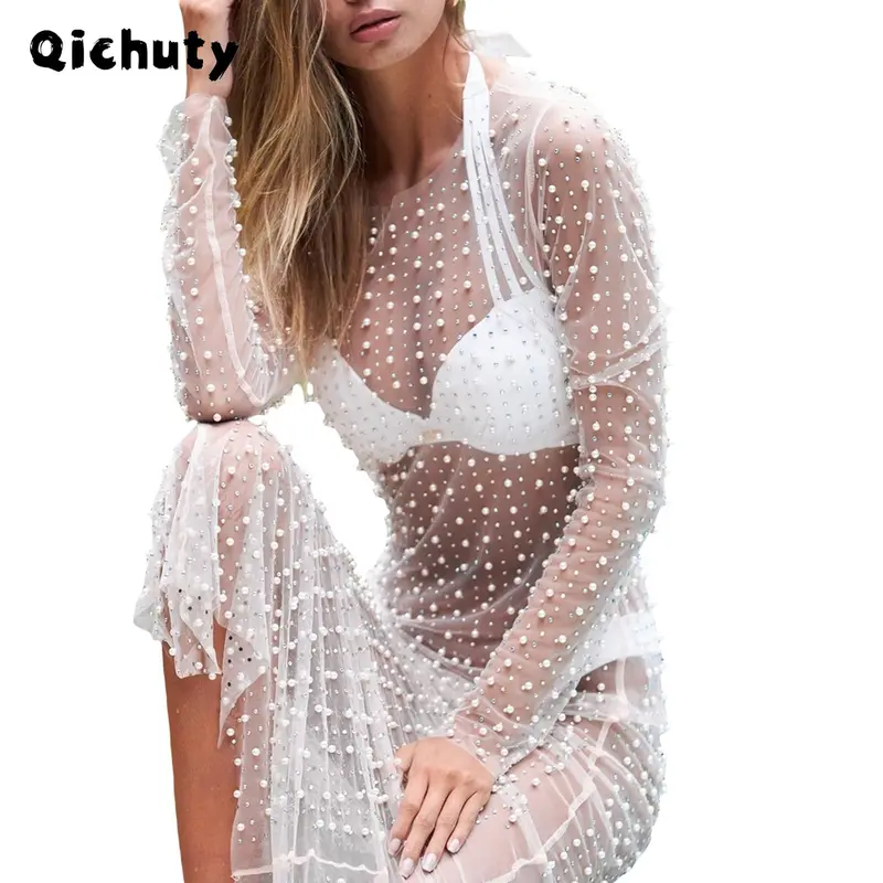 knee length dresses for ladies Plus Size Rhinestone Mesh Long Sleeve Dress – 2020AVE