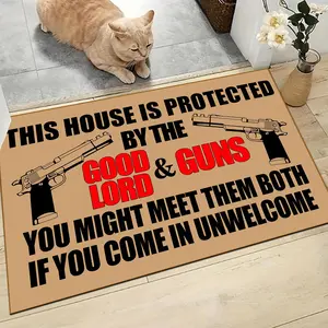 Letter & Gun Pattern Door Mat, Creative Household Dirty-resistant Floor Mat, Durable Decorative Mat, Household Decorative Rug, Rectangle Home Entrance Door Mat for Home Living Room Bedroom, Home Decor Rugs