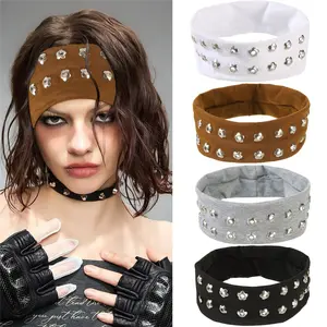 AWAYTR Punk Y2k Flower Hollow Out Grommet Wide Headbands for Women Elastic Head Bands Girls Fashion Grunge Stretchy Hair Band Hair Accessories