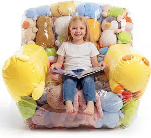NTYNTY Clear Stuffed Animal Storage Chair, 37.8" x 37.4", 0.35mm Thick PVC, 330lbs Load, Waterproof Transparent Plush Storage Chair for Kids & Adults