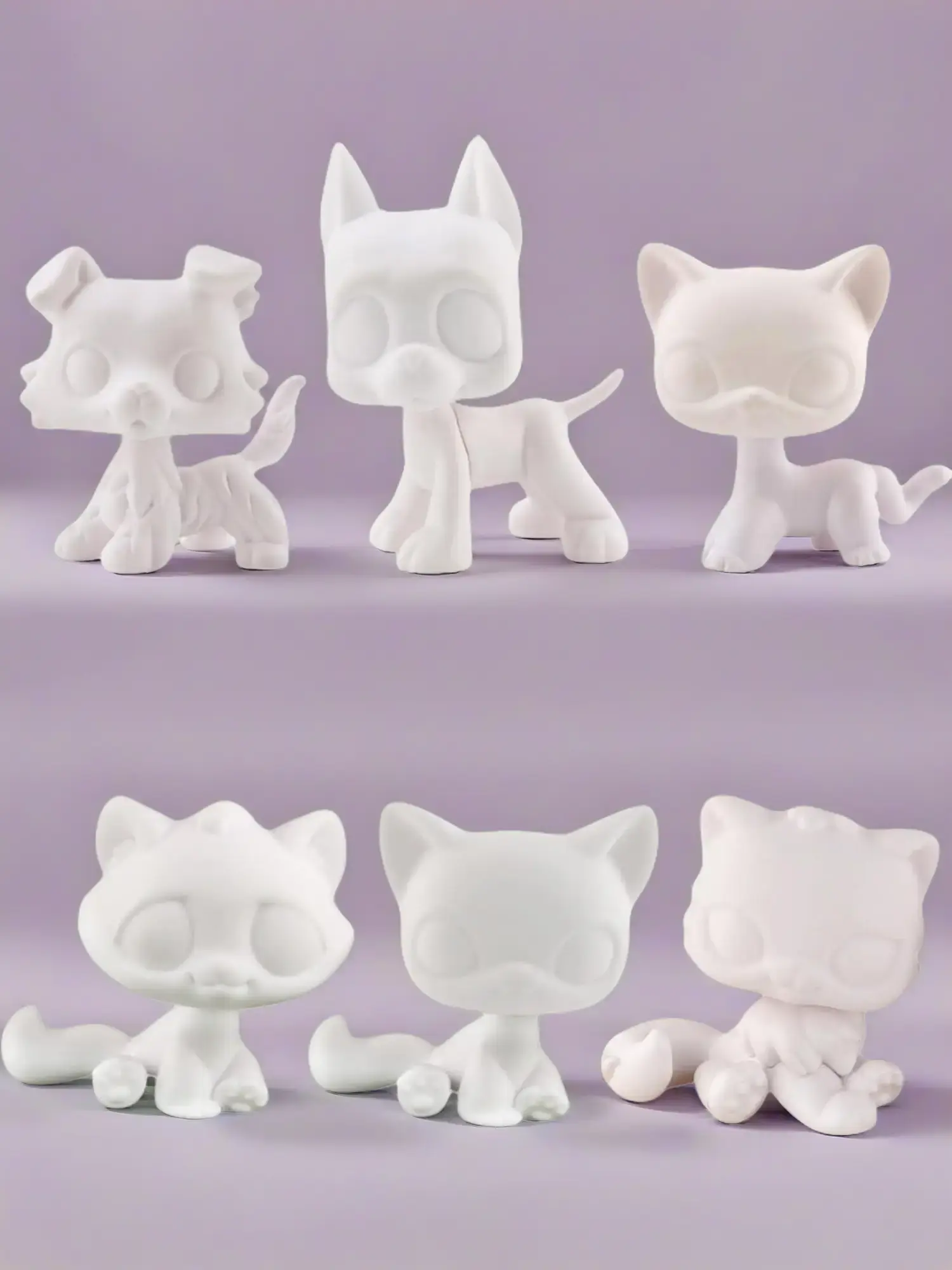 6 Pcs Mini White Base Model Figures for Pet Shop DIY, Customizable Blank Molds for Collie, Dachshund, Great Dane, Cocker Spaniel, Lamb, Cat Animal Figurine Toys, Model Figure