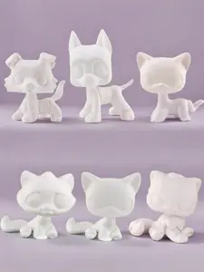 6 Pcs Mini White Base Model Figures for Pet Shop DIY, Customizable Blank Molds for Collie, Dachshund, Great Dane, Cocker Spaniel, Lamb, Cat Animal Figurine Toys, Model Figure