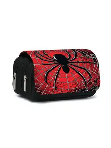 Red spider pattern printed double layer flip pen bag