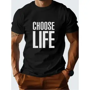 Men'S Black Crewneck T-Shirt |   Choose Life Bold White Text Graphic Tee - Everyday Casual Shirt for Gym, Office and Outings - Minimalist Crewneck Top - All-Season Comfort Fit Apparel, Versatile Clothing, Short Sleeve Shirt, Durable Construction