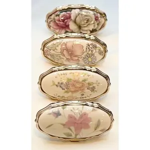 Oval Scalloped Vintage Lipstick Holder with Flip-Up Mirror