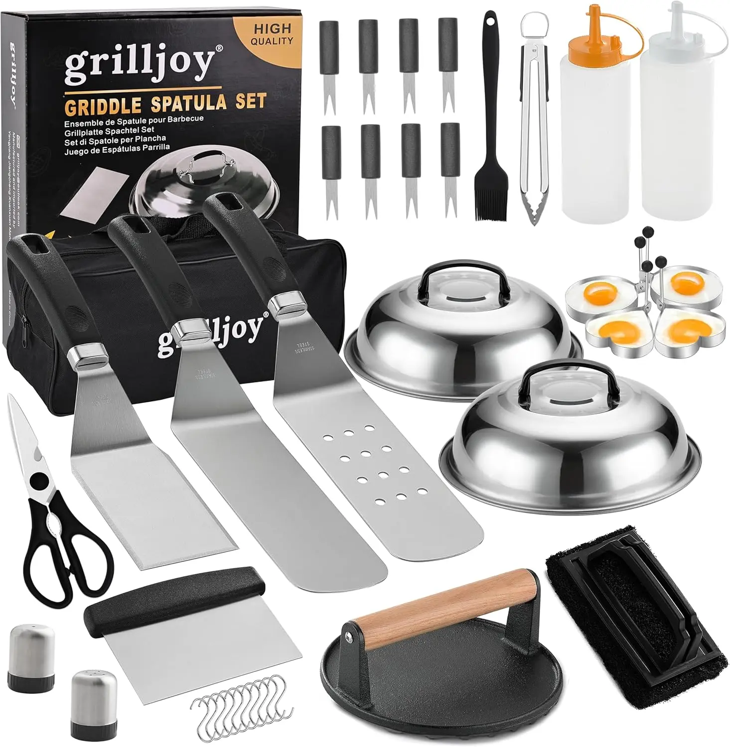 Professional Griddle Accessories Kit Set with Smash Burger Press - Extra Thick Grill Spatula, Turner, Flipper - 38PCS Flat Top Grill Tools Kit for Outdoor Barbecue Teppanyaki Camping Cooking fathersdaygiftideas fathersdaygift，bbq,bbq accessories,bbq grill