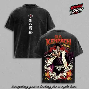 Kenpachi Zaraki Bleach Anime Vintage Washed Graphic Tee Soul Reaper Captain Oversized Manga Streetwear Shirt Heavy Cotton Anime T-Shirt Zaraki Kenpachi Shinigami Unisex Bleach Fan Gift