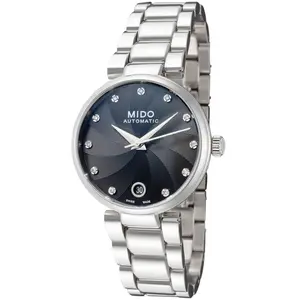 Women's Mido Baroncelli 33mm Automatic Black Round Dial Stainless Steel Wristwatch M0222071105610, Black Dial
