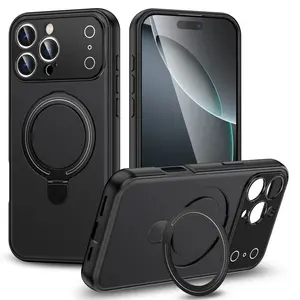 2026 New Upgrade to 17 Style Magnetic Kickstand Phone Case Protector for iPhone 17 Pro Max 17 Pro 16 Pro Max 16 Pro 15 Pro 14 13, Large View Window, PC Camera Lens Protection, Anti-Scratch Shockproof Full Body Protective Cover