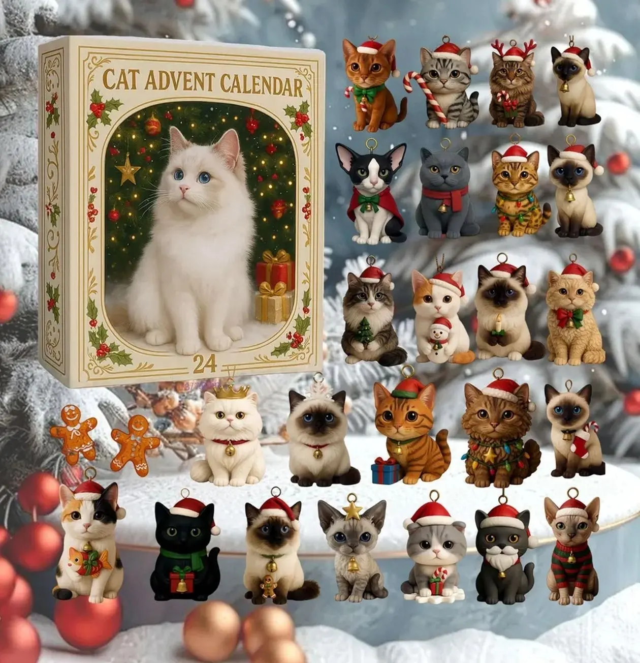 Funny Meme Cat 2D Flat Acrylic Christmas Advent Calendar 2026 24 Days Countdown Calendar Xmas Gift for Cat Lovers