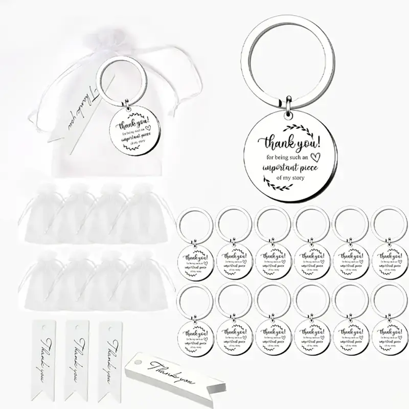 12 Pack Thank You Keychain Gift Set - Stainless Steel Appreciation Keyring with Organza Bags, Inspirational Bulk Gifts for Employee Teacher Retirement Wedding Farewell Birthday