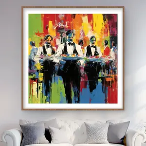 Begin Home Decor C1FM48484GGOT4 48 x 48 in. Classic Waiters - Yellow Framed Matted Print Wall Art - Home Decor