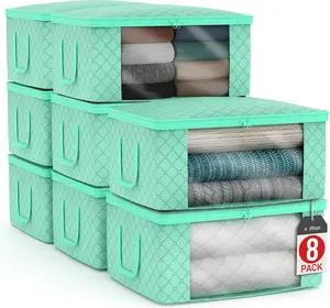 Sorbus Medium Clothes Storage Bags - Foldable Blanket Storage Bins for Organizing Bedroom, Closet, Clothing, Comforter, Organizer Bedding Teal Containers