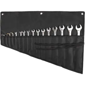 Wrench Organizer,Tool Roll Pouch – 16-Pocket Waterproof Oxford Cloth Wrench Roll Organizer for Garage, Workshop, Field Service & Home Repairs – for Mechanics & DIY Professionals (Black)