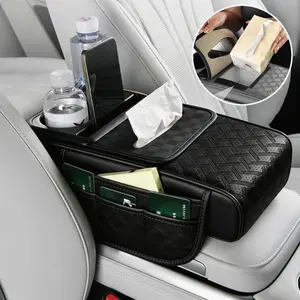 5 in 1 Center Console Cover,Multifunctional Diamond Car Armrest Storage Box with Cup Holder& Phone Holder& Car Tissue Holder,Universal Arm Rest Cover for Cars with 2 Side Pockets