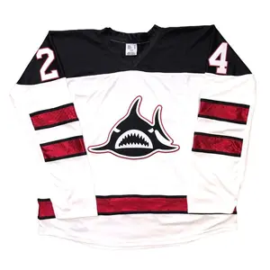 Custom Hockey Jerseys with a Shark Embroidered Twill Logo
