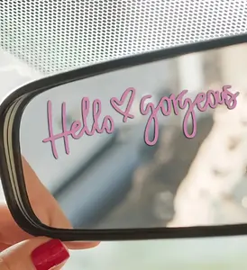 Hello Gorgeous Pattern Car Rearview Mirror, (4) Universal Self-Adhesive Car Mirror Decals, Car Accessories, Car Decor For Women, Girls, Everyone, Car Exterior Decoration Accessories