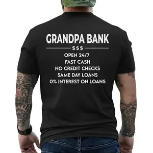 Funny Grandpa/Papa/Pawpaw/Pop/Pappy/Dad Bank T-Shirt for Men , "Open 247, No Credit Checks” Graphic Tee, Perfect Father’s Day Gift for Dad, Husband, Funny Family Humor Shirt, Daily Casual Cotton Menswear, Streetwear