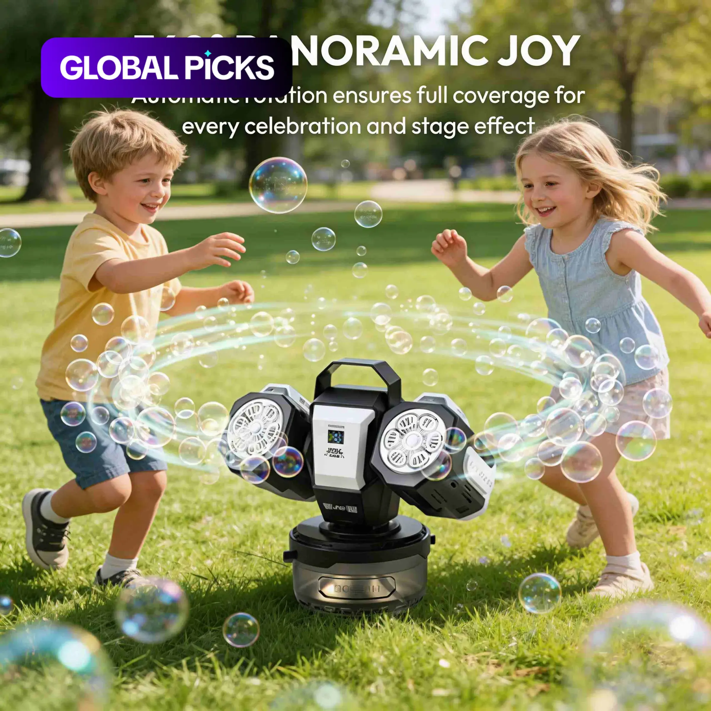 Dual Head Remote Control Bubble Machine, Rechargeable RGB Atmosphere Light, 360° Auto Rotation, Includes 50ML Concentrated Solution, Bubble Maker, Automatic Bubble Machine, Party Bubble Machine #GLOBAL PICKS