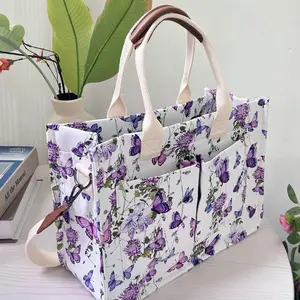 Purple Butterfly Print Women’s Tote Bag – Stylish Crossbody & Shoulder Bag with Multiple Pockets, Travel, Shopping & School Essentials Organizer, Built-In Water Bottle Strap, Durable Lightweight Everyday Tote