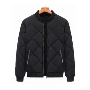 Men's Plain Thermal Lined Zip Up Puffer Padded Jacket, Casual Warm Long Sleeve Mock Neck Coat for Fall & Winter, National Day Clothing, Thicker Outerwear, Going Out Tops