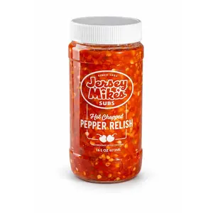 Jersey Mike’s - Hot Chopped Pepper Relish – Jersey Style Spicy Sandwich Spread – Pickled Red & Green Peppers – Tangy, Zesty Condiment for Subs, Burgers & Wraps – 16 oz Jar