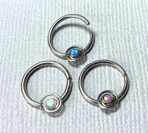 1pc Septum Ring Cartilage Hoop Ring w/ Opal Set Spiral Rook Daith Helix Tragus