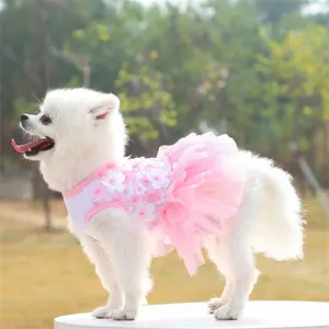 Pet Dog Cat Peach Blossom Dress Clothes, Teddy Bichon Pet Supplies, Dog Clothing, Cute Floral Costume for Small Dogs and Cats