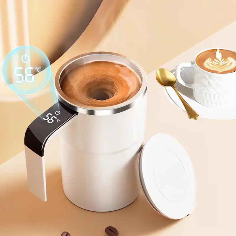 380ML Magnetic Stirring Coffee Mug, Rechargeable 150mah Automatic Mixer Cup, Stainless Steel Travel Mug with Digital Display Reusable Drinkware Reuse