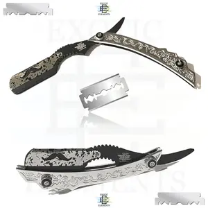 Silver and Black New Design Professional Barber Straight Edge Razor - Great for Shaving Beard Mustache Forehead Eyebrows and Even Body Hair - Also Good for personal Shaving Use - Compatible with Double Edge Blade